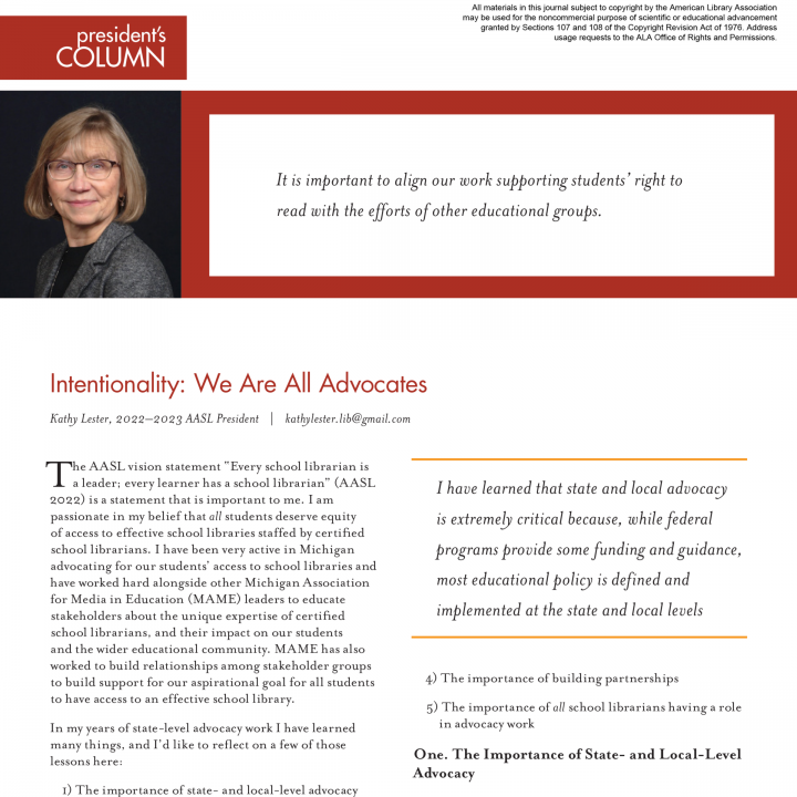 President’s Column | Intentionality: We Are All Advocates (Volume 51, No.1, pgs 4-6) icon