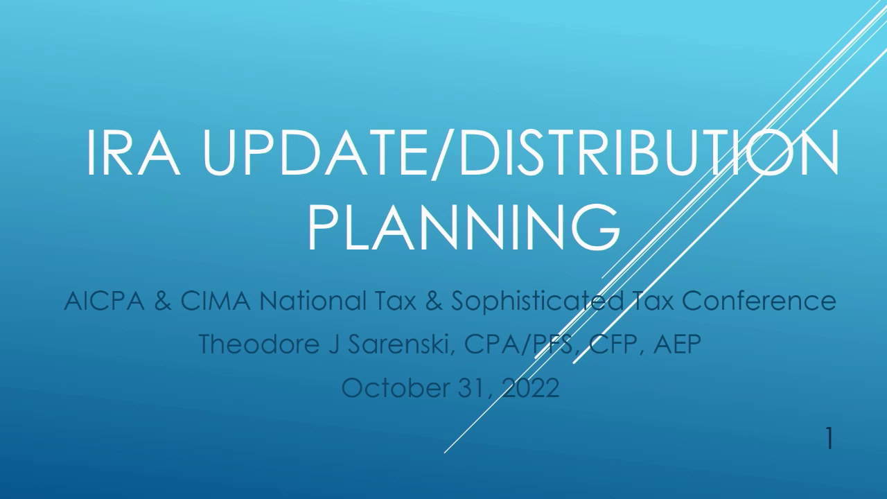 IRA Update/Distribution Planning