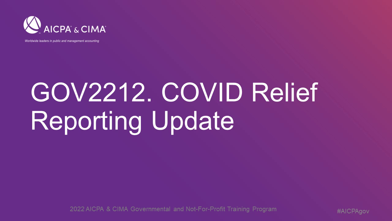 COVID Relief Reporting Update