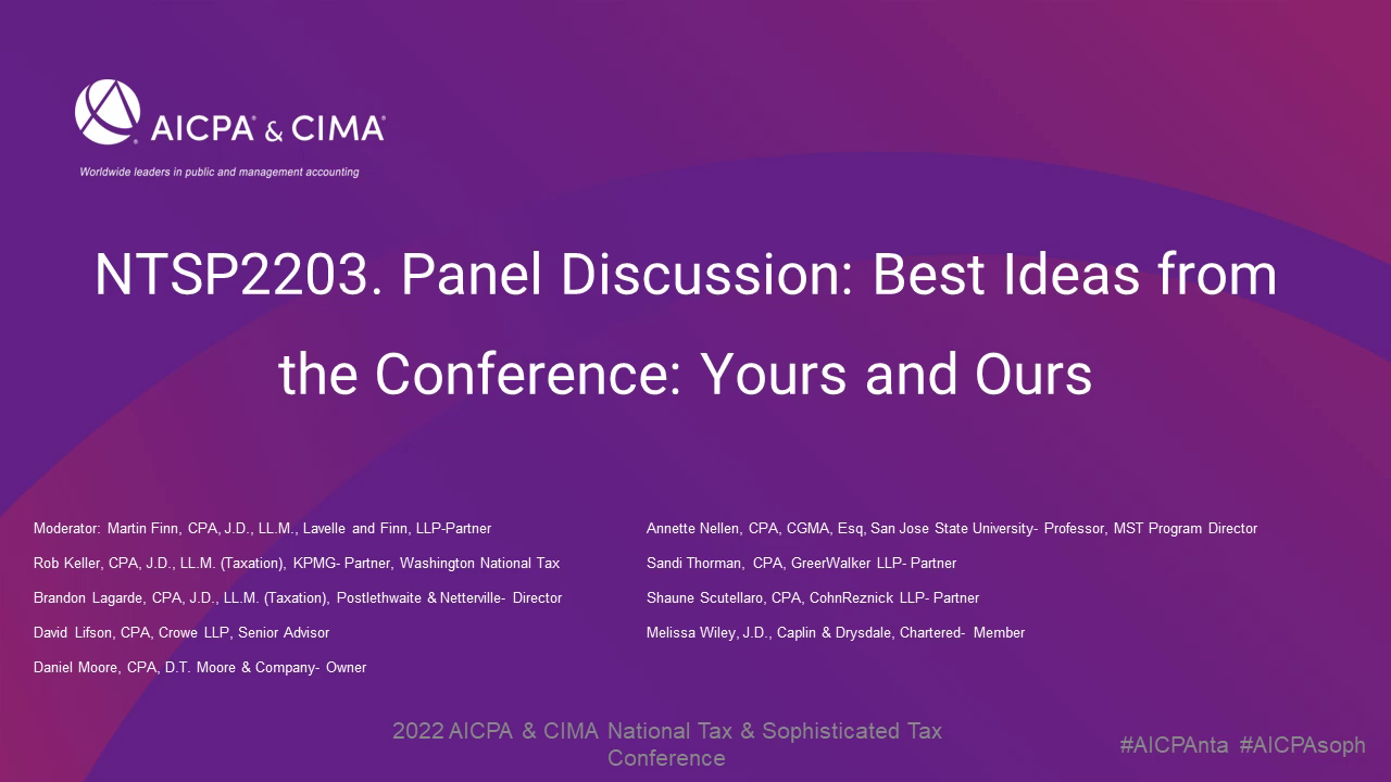 Panel Discussion: Best Ideas from the Conference: Yours and Ours