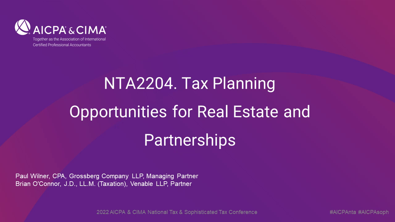 Tax Planning Opportunities for Real Estate and Partnerships