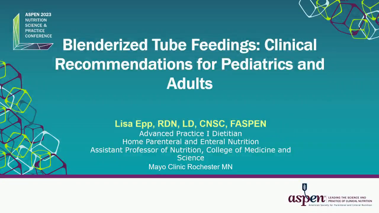Blenderized Tube Feedings:  Clinical Recommendations for Pediatrics and Adults (TH20) icon
