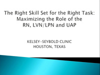 Special In-Brief Session: The Right Skill Set for the Right Task: Maximizing the Role of the RN, LVN, and Unlicensed Assistive Personnel (UAP); Innovation Within the Primary Care Rooming Process and the Outstanding Results