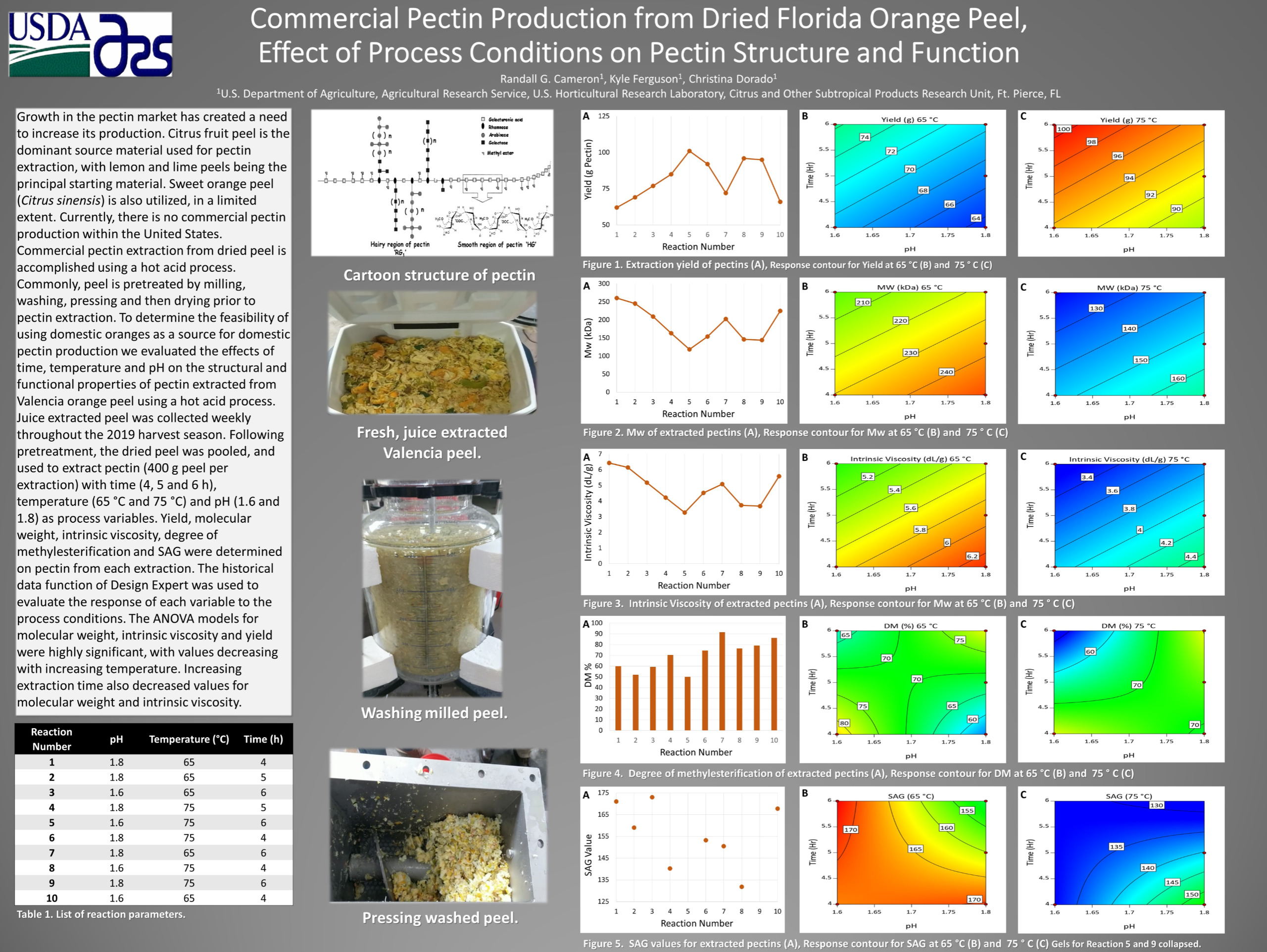 Commercial pectin production from dried Florida orange peel, effect of