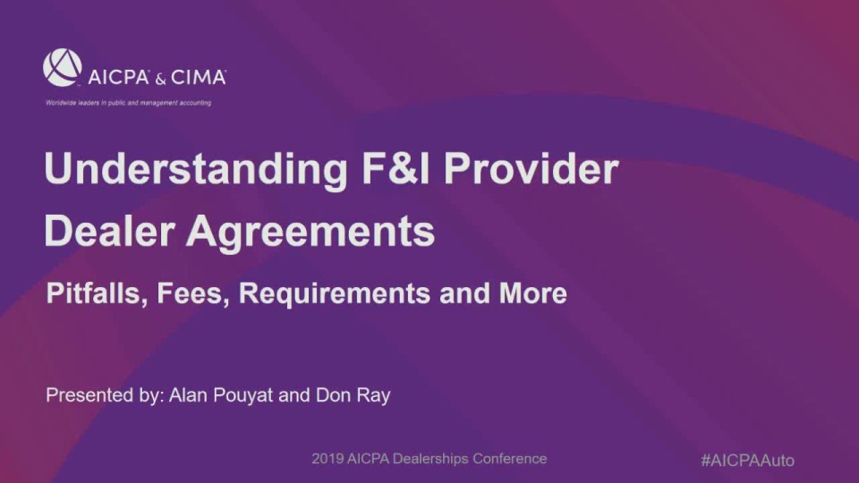 Understanding F&I Provider Dealer Agreements: Pitfalls, Fees, Requirements and More - Sponsored by Portfolio