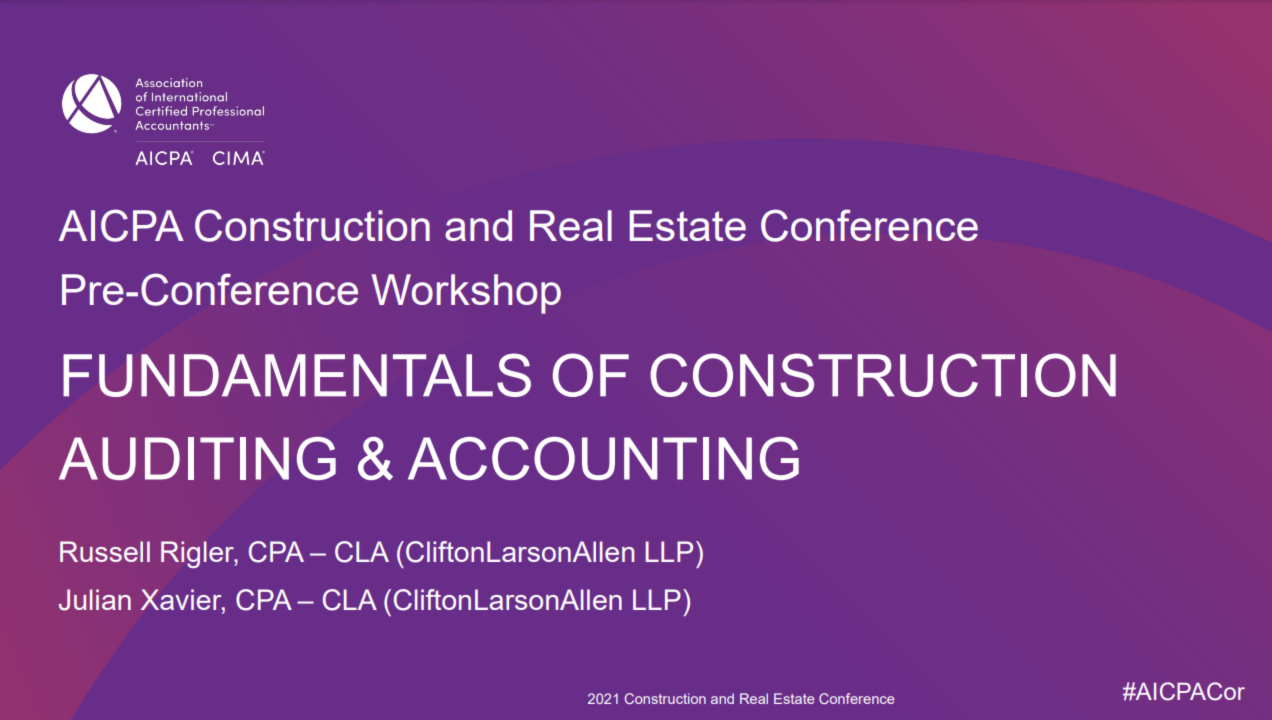 Fundamentals of Construction Auditing & Accounting (Pre-conference workshop - additional fee) icon