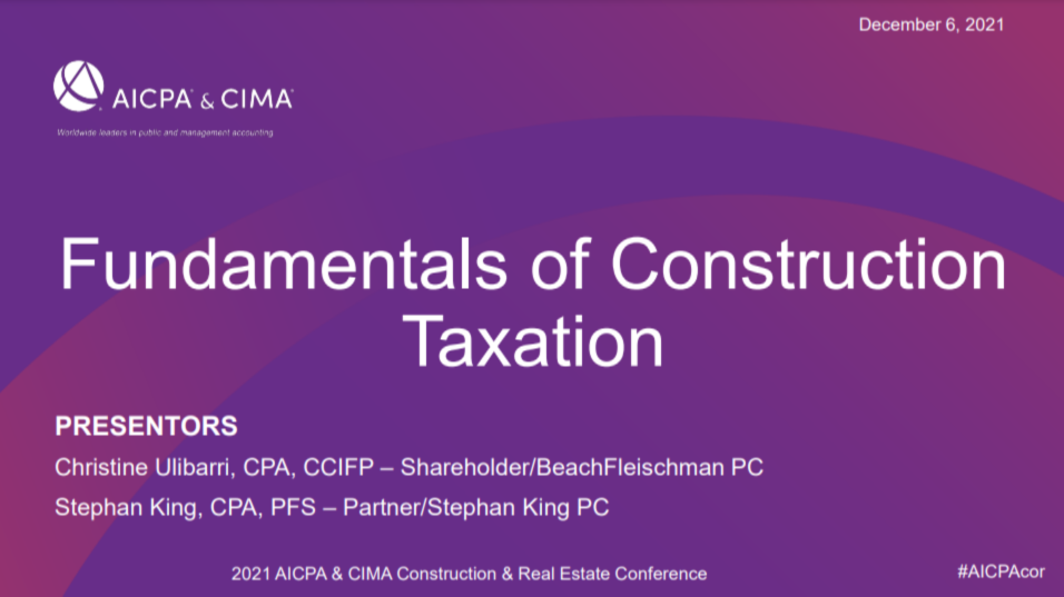 Fundamentals of Construction Taxation (Pre-conference workshop - additional fee) icon