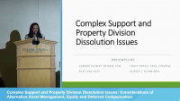Complex Support and Property Division Dissolution Issues: Considerations of Alternative Asset Management, Equity and Deferred Compensation