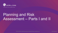 Planning and Risk Assessment: Part I