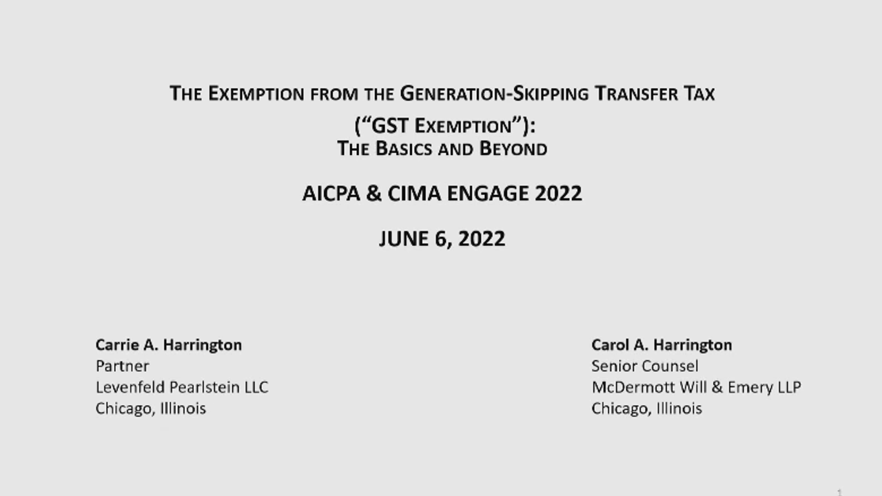 The Exemption from the GenerationSkipping Transfer Tax The Basics and