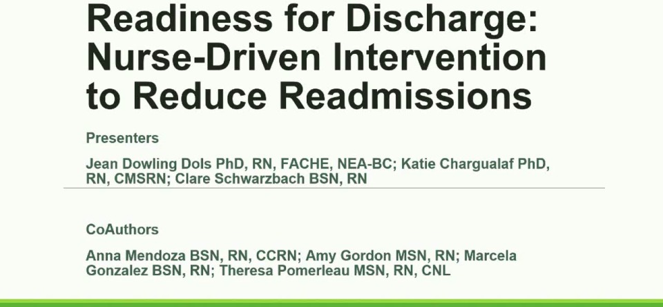 Readiness for Discharge: Nurse-Driven Intervention to Reduce Readmissions