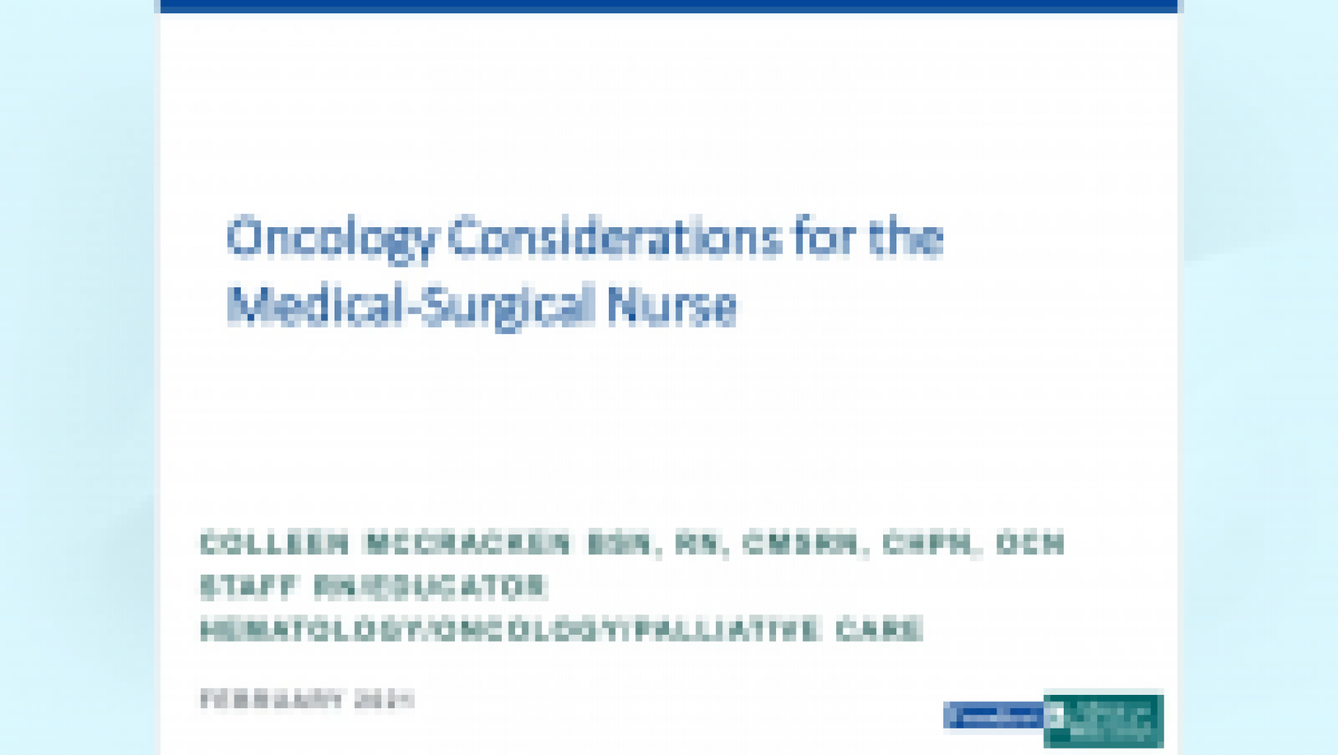 Oncology Considerations for the Medical-Surgical Nurse