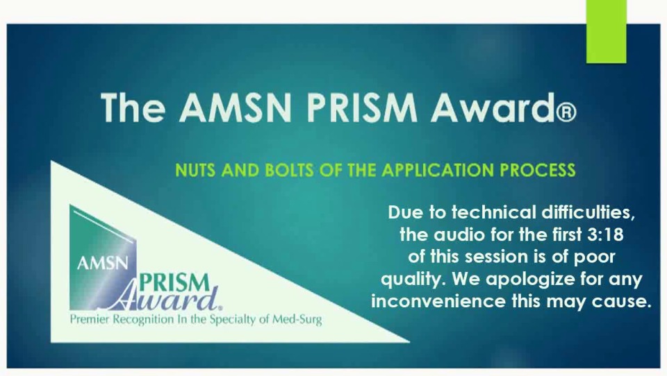 The AMSN PRISM Award® Nuts and Bolts of the Application Process