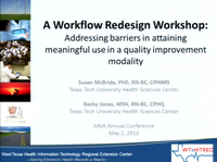 Workflow Redesign Workshop: Addressing Barriers in Attaining Meaningful Use in a Quality Improvement Modality icon