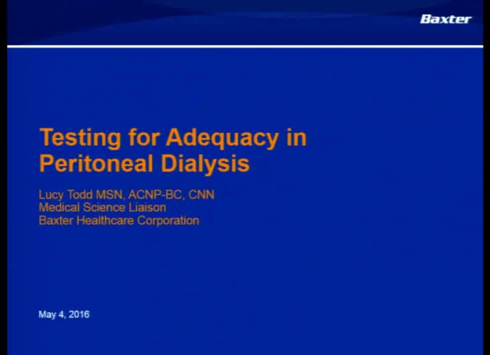 Testing for Peritoneal Dialysis Adequacy
