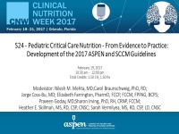 Pediatric Critical Care Nutrition - From Evidence to Practice: Development of the 2017 ASPEN and SCCM Guidelines icon