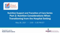 Nutrition Support and Transition of Care Series Part 2: Nutrition Considerations When Transitioning from the Hospital Setting icon