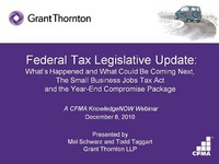 Federal Tax Legislative Update: What Has Happened and What Could Be Coming Next