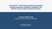 Two dual GLP-1/GIP receptor agonists show superior protective properties compared to liraglutide in the APP/PS1 mouse model of Alzheimer’s disease icon