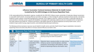 Influenza Vaccination Technical Assistance Materials for Health Centers Curated by the Flu LEAD (Linkages to End Access Disparities) Team