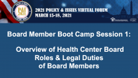 Board Member Boot Camp (Session 1): Overview of Health Center Board Roles and Legal Duties of Board Members - **Separate Registration Required** icon