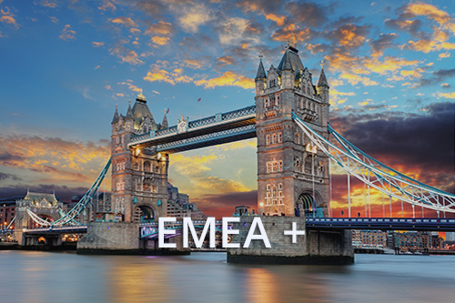 london bridge at dusk with text EMEA+